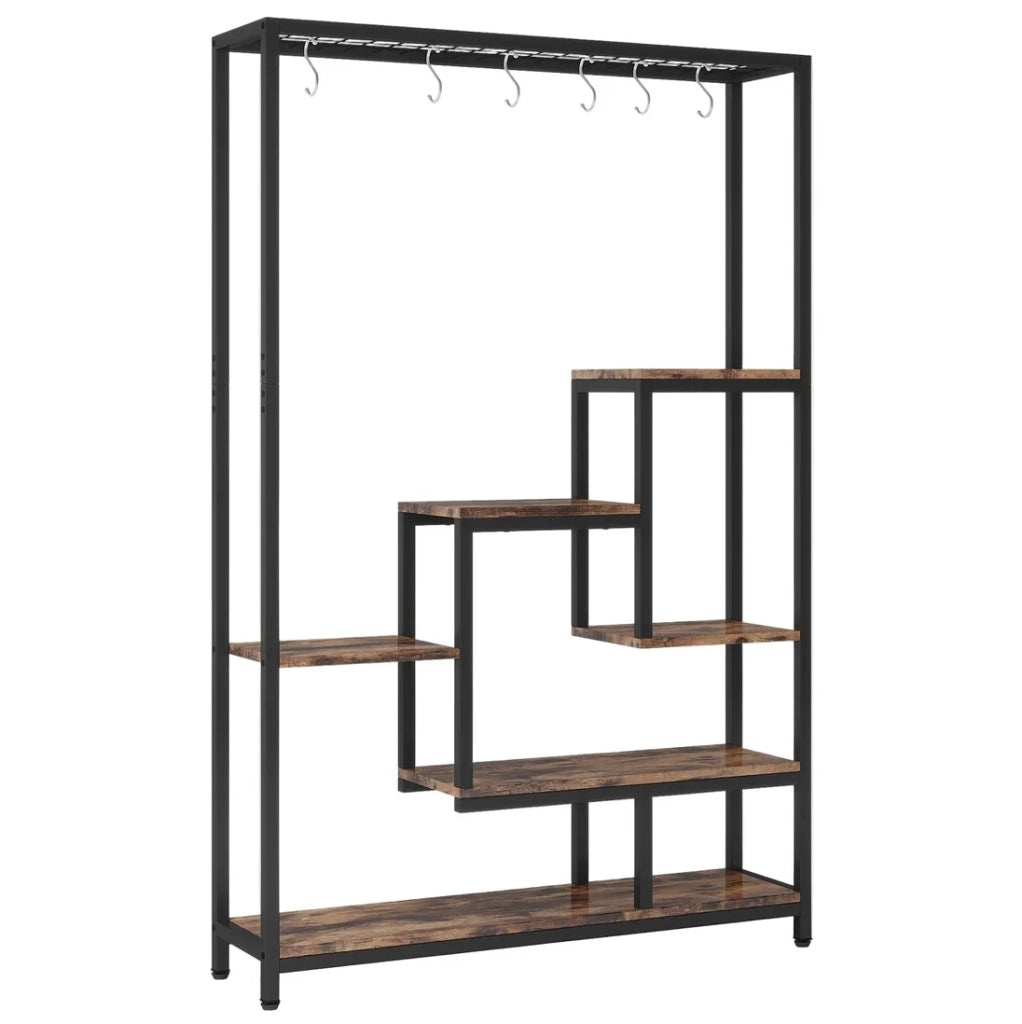 Scaffale per piante 100x30x180 cm metallo e legno nero marrone， 5 livelli， per interni