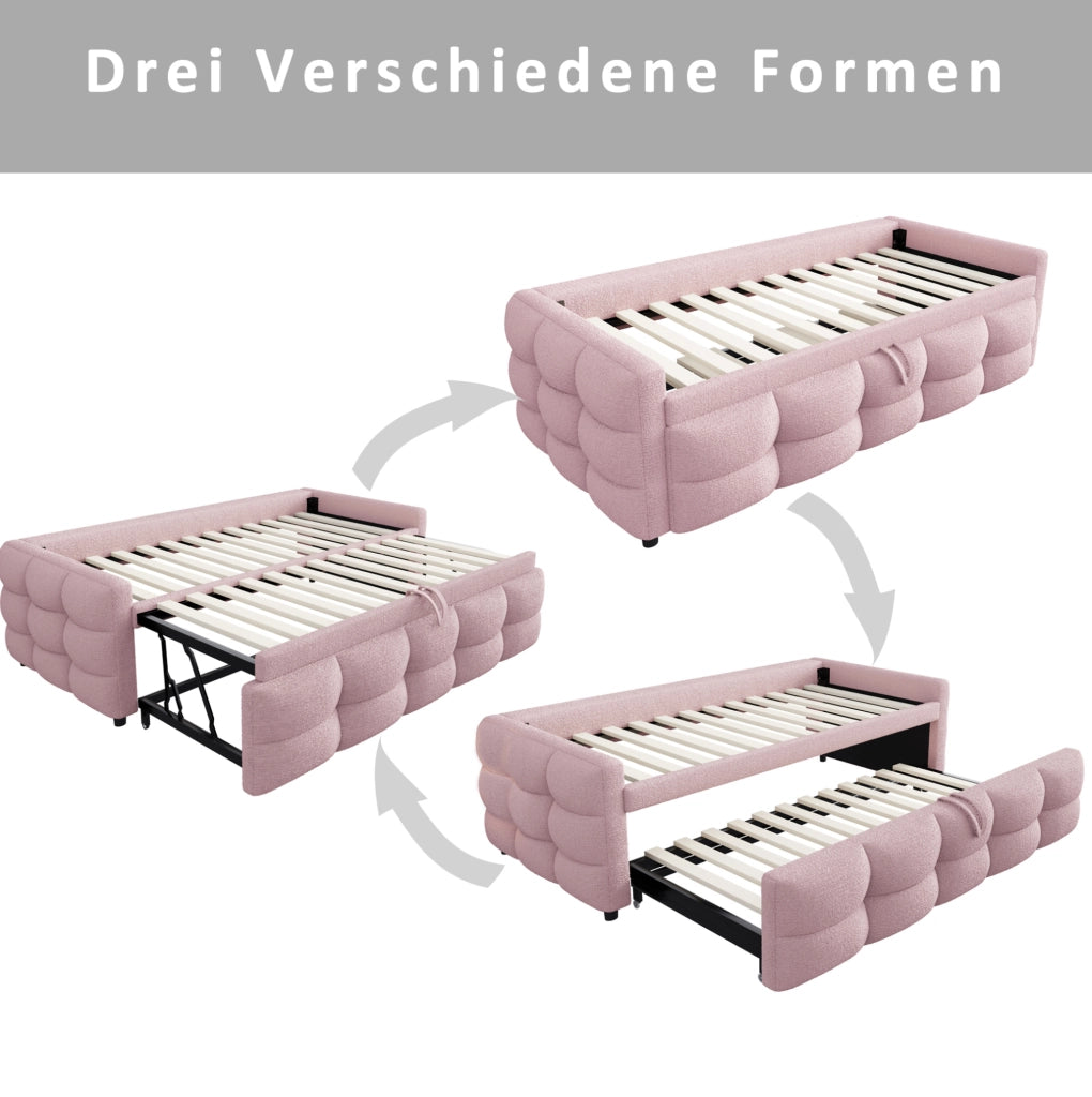 Letto imbottito estraibile Teddy rosa 90/180 x 190 cm