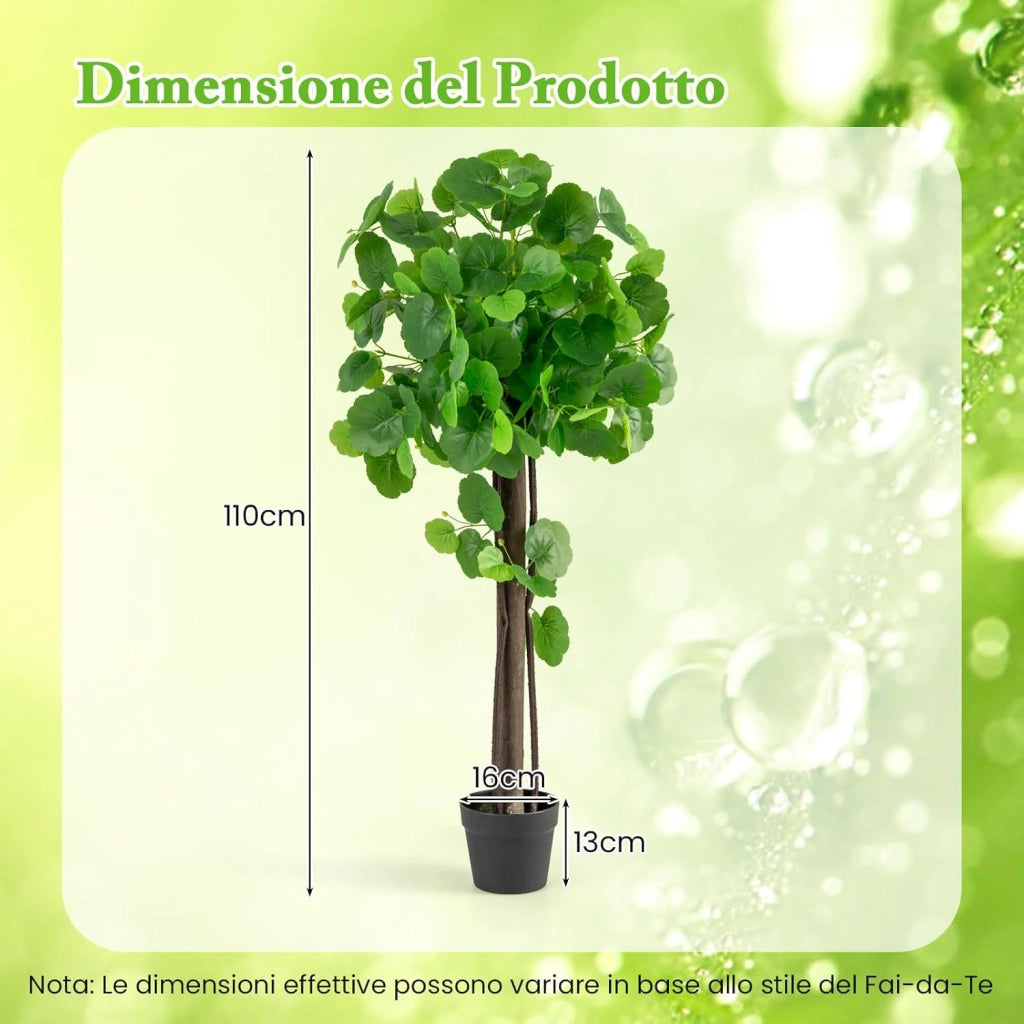 Albero di Begonia Artificiale da 110 CM, Pianta Finta in Vaso con Tronco in Legno Reale, Rami Regolabili, Erba Finta, Pianta da Pavimento per Casa, Ufficio e Matrimonio