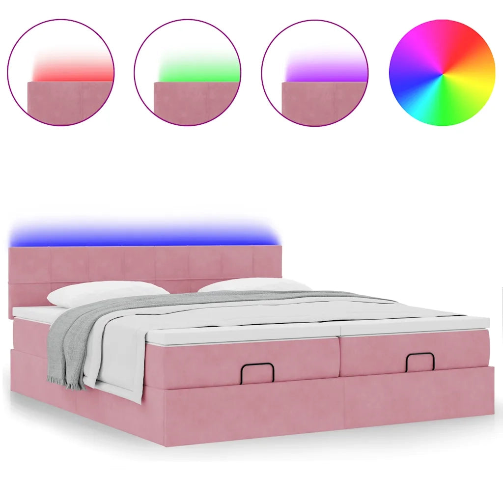 Struttura Letto Pouf con Materassi Rosa 180x200 cm Velluto 3312928