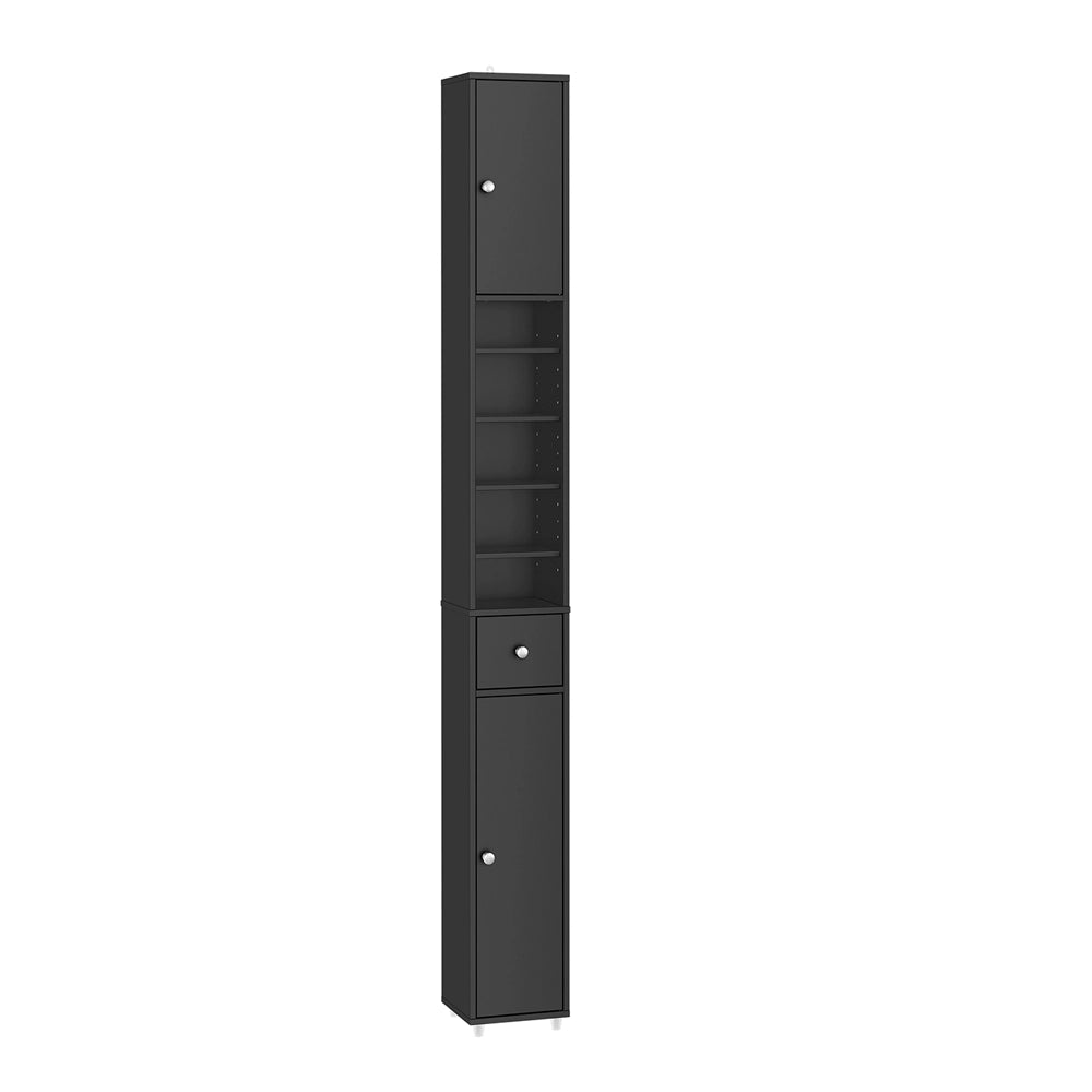 SoBuy BZR34-II-SCH Colonna Bagno Stretta - Mobile Bagno Idrorepellente, Alto con Ripiani Regolabili e Cassetto - Armadietto Salvaspazio, MDF, Nero, 20x180x20cm