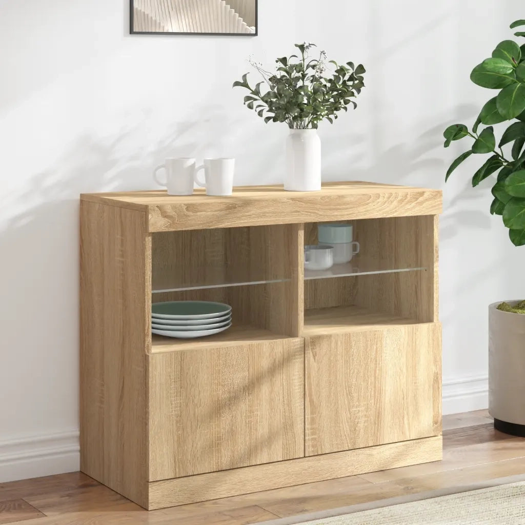 Credenza | Madia | Buffet da pranzo | Armadio da pranzo con Luci LED Rovere Sonoma 81x37x67 cm