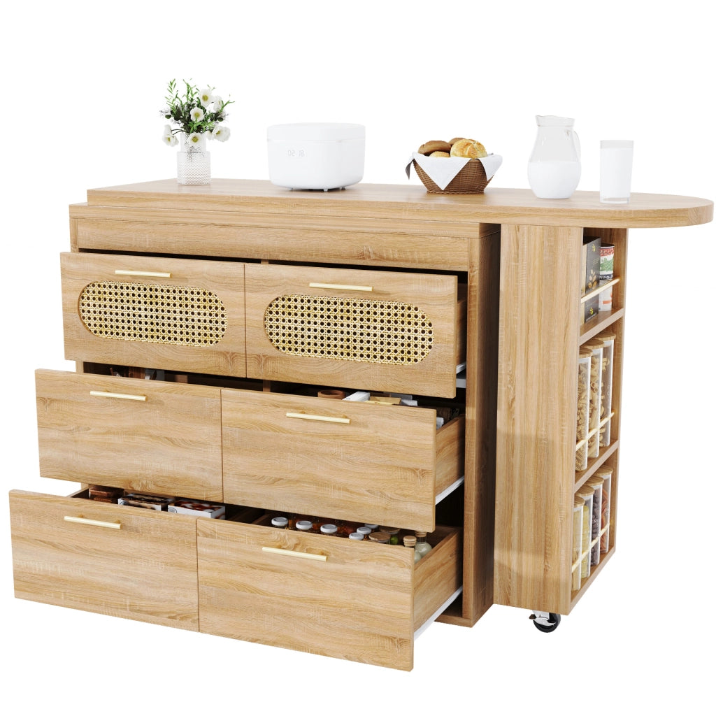 Tavolo bar girevole 360° con 6 cassetti, 128-203 cm