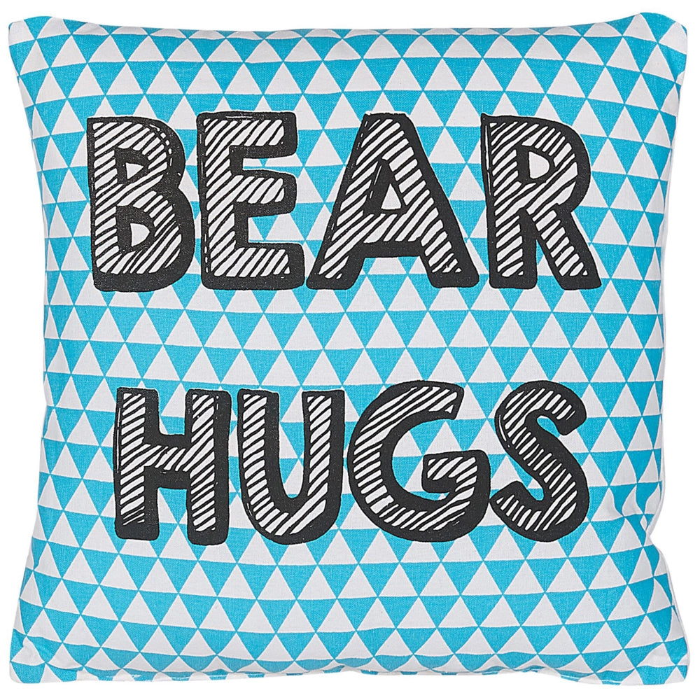 Cuscino per bambini in cotone blu 40 x 40 cm con stampa di abbracci dell'orso motivo a triangolo forma quadrata per la cameretta dei bambini
