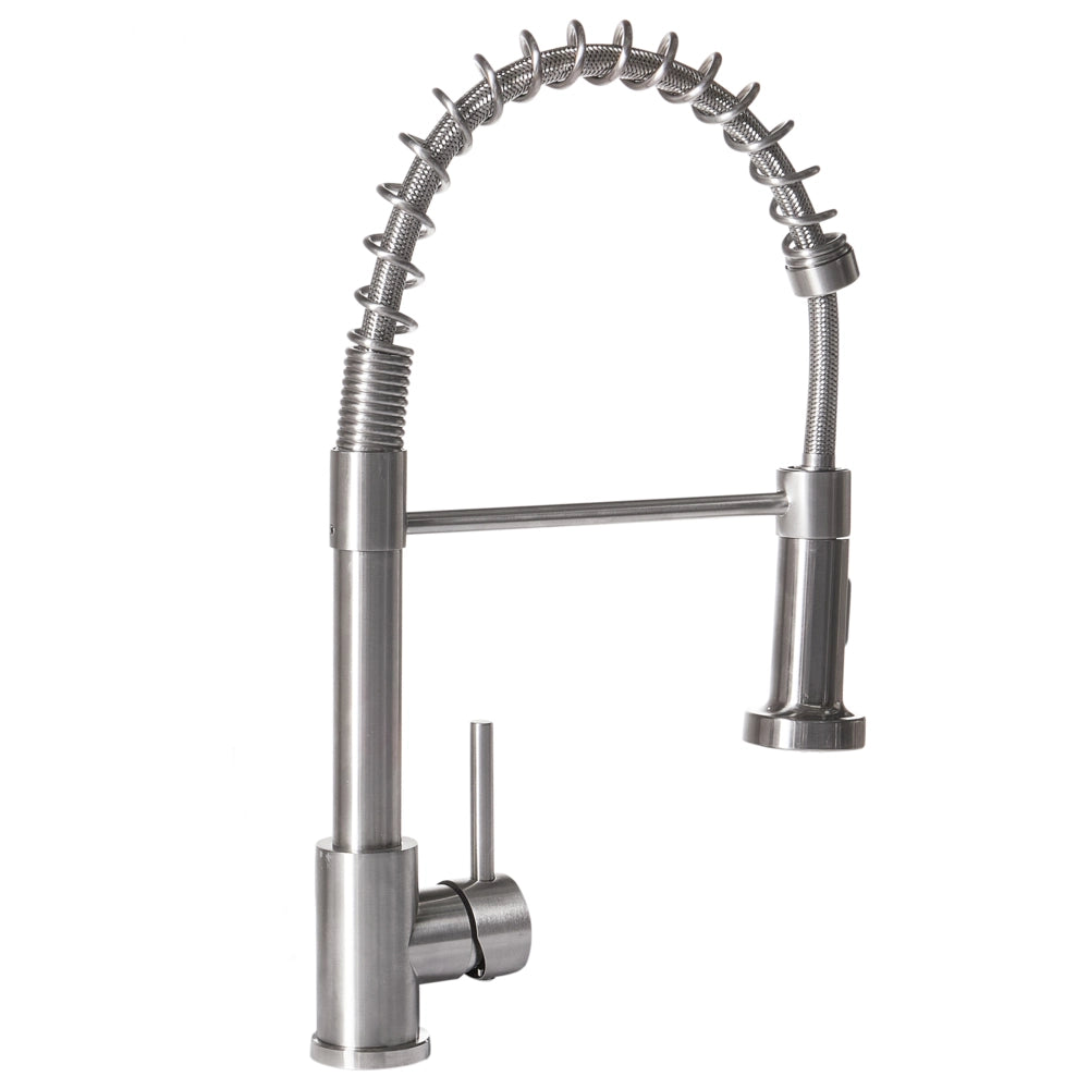 Rubinetto da cucina moderno rubinetto miscelatore a spruzzo estraibile bobina a molla in acciaio inox finitura opaca bocca girevole argento