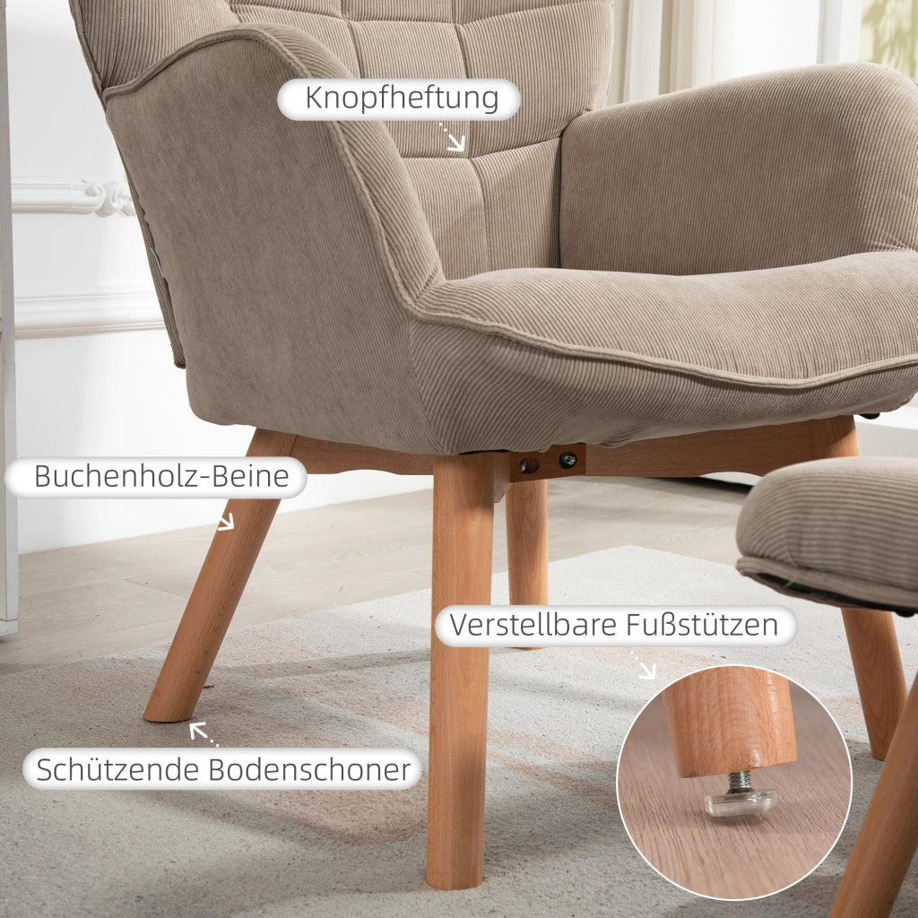 POLTRONA Relax con Pouf 72x80x101 cm Poliestere Cachi