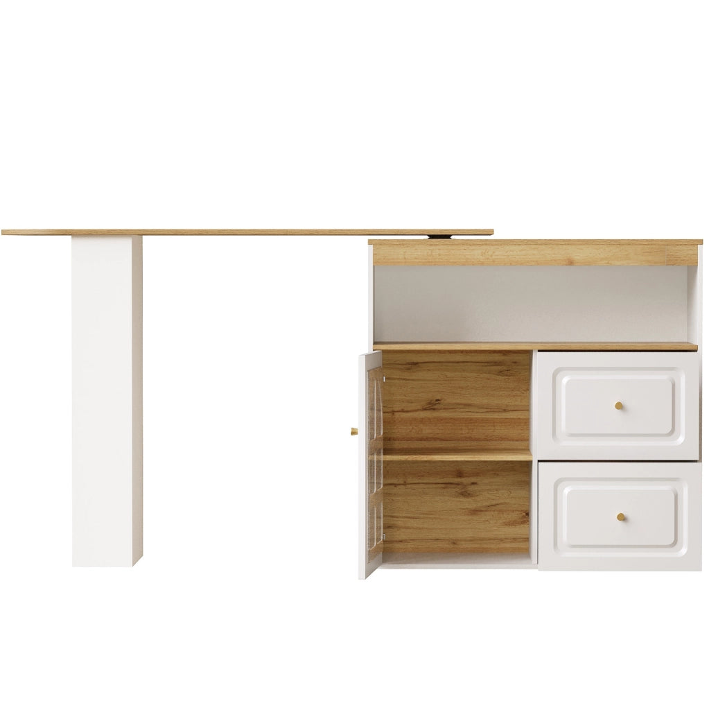 Credenza 138-204x39x104 cm girevole e allungabile in MDF bianco