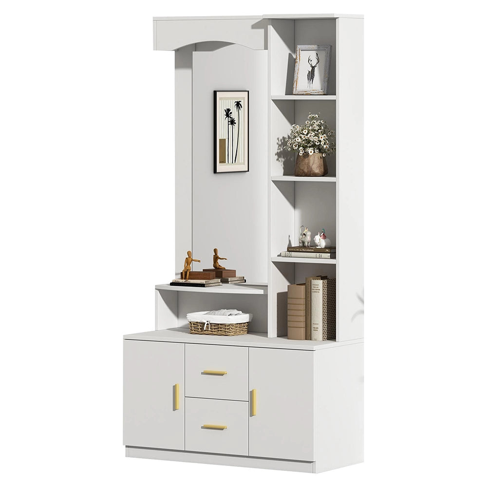 Armadio Ingresso 90x40x180cm - Xylo - con Specchio, 2 Ante e 2 Cassetti, Bianco