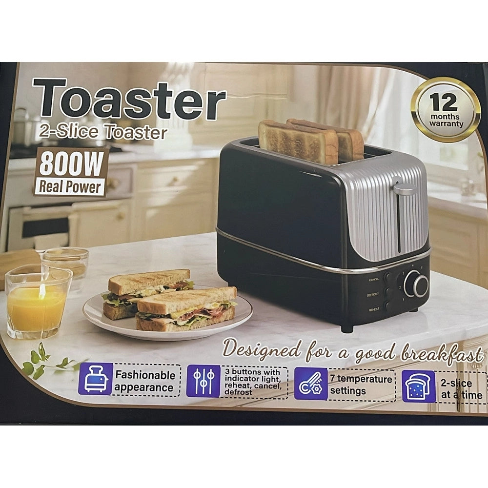 Trade Shop - Tostapane Elettrico A 2 Fette Compatto 800w Con 3 Funzioni 7 Temperature Regolabili -