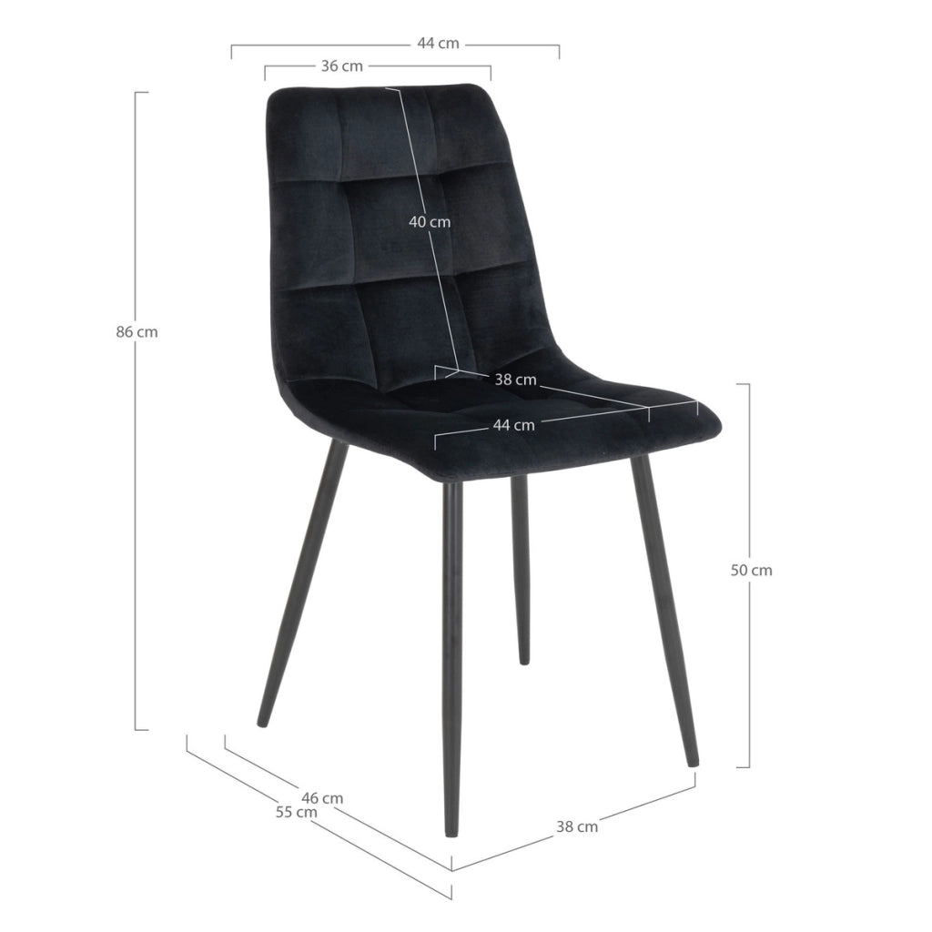 Set di 2 Sedie Middelfart, Nero, Velluto, 55x44x86 cm
