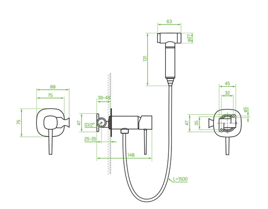 Set idroscopino bidet a incasso oro lucido con doccetta bidet – elegante, funzionale e salvaspazio