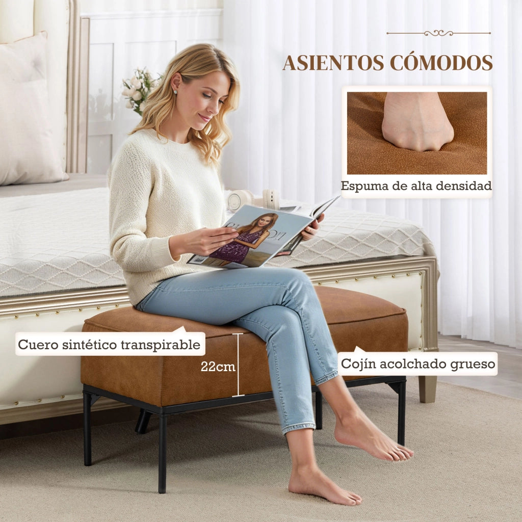Pouf panca da letto ¨C Xylo ¨C similpelle marrone con gambe in acciaio 80x40x46 cm