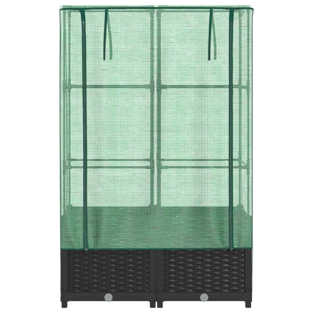 Aiuola rialzata/fioriera con copertura effetto rattan 80 x 40 x 138 cm nero 02_0038791