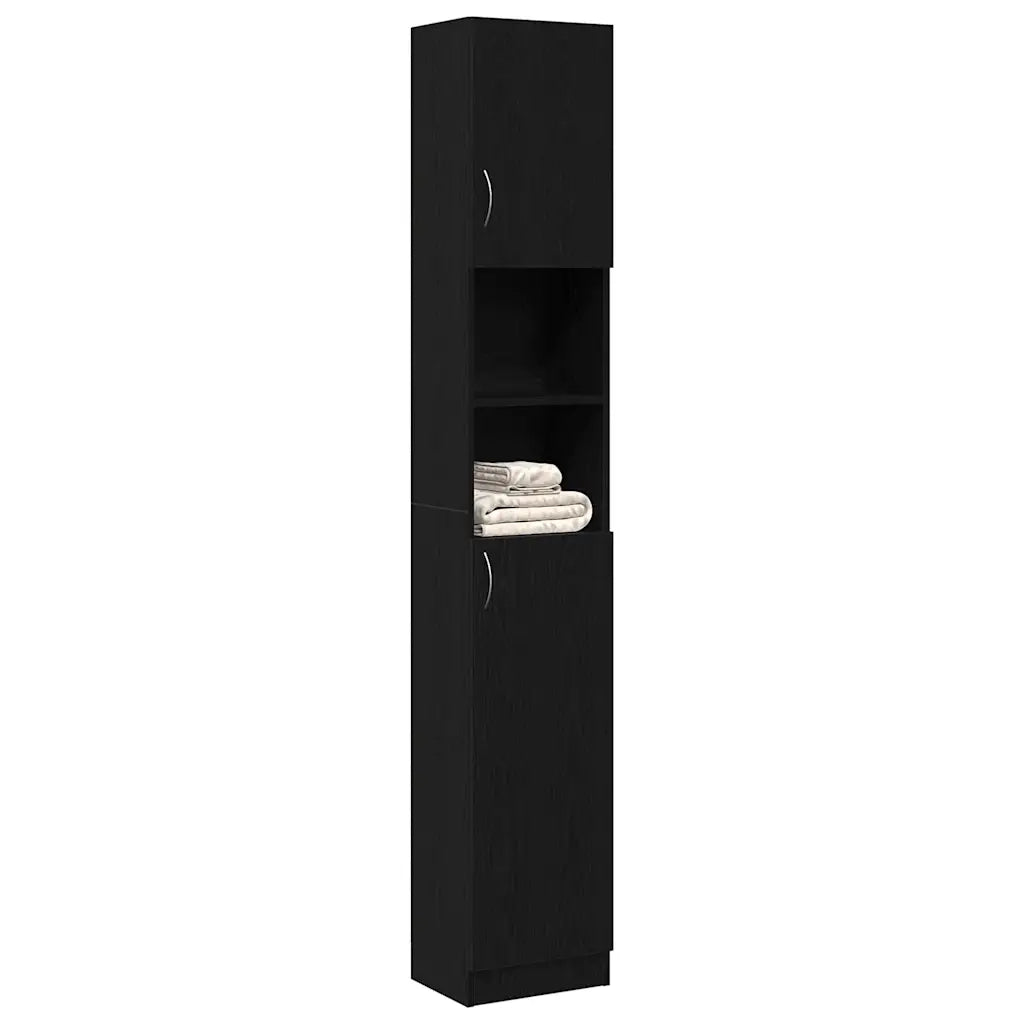 Mobile da Bagno Rovere Nero 32x25,5x190 cm in Legno Multistrato