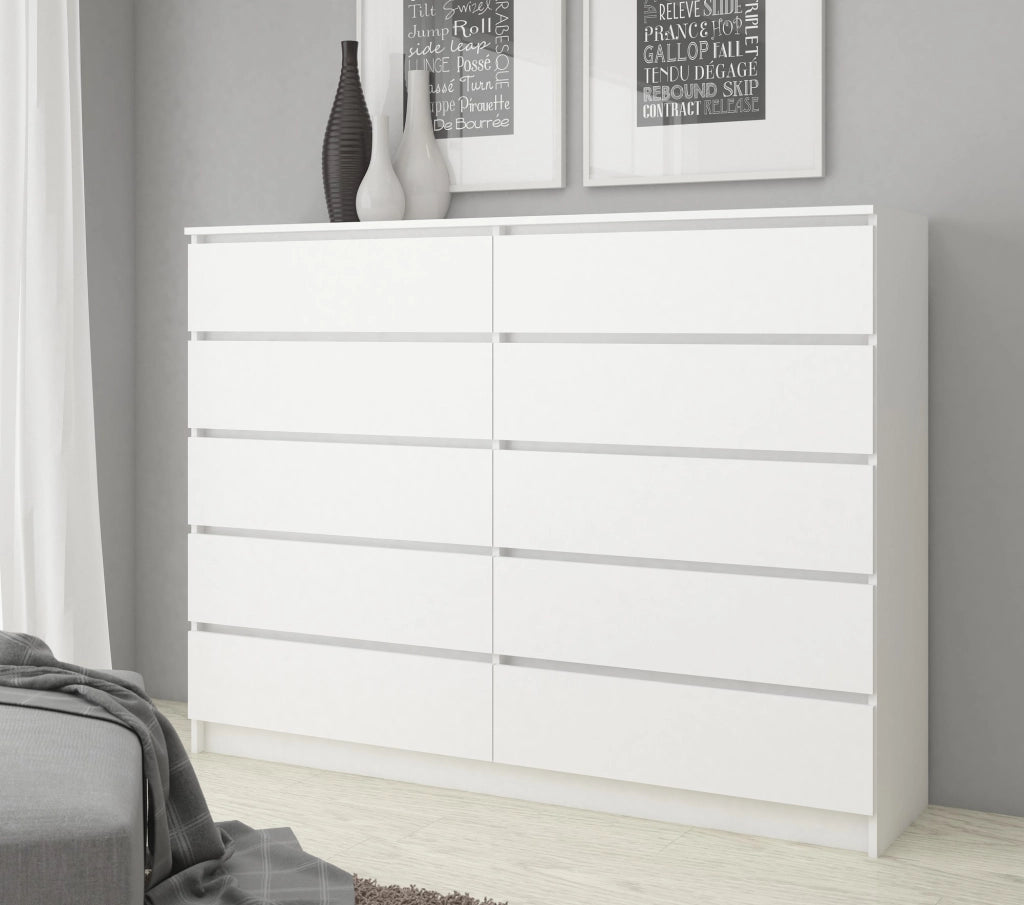 Cassettiera AKORD K160 Bianca 160 cm 10 cassetti 160x40x121 cm