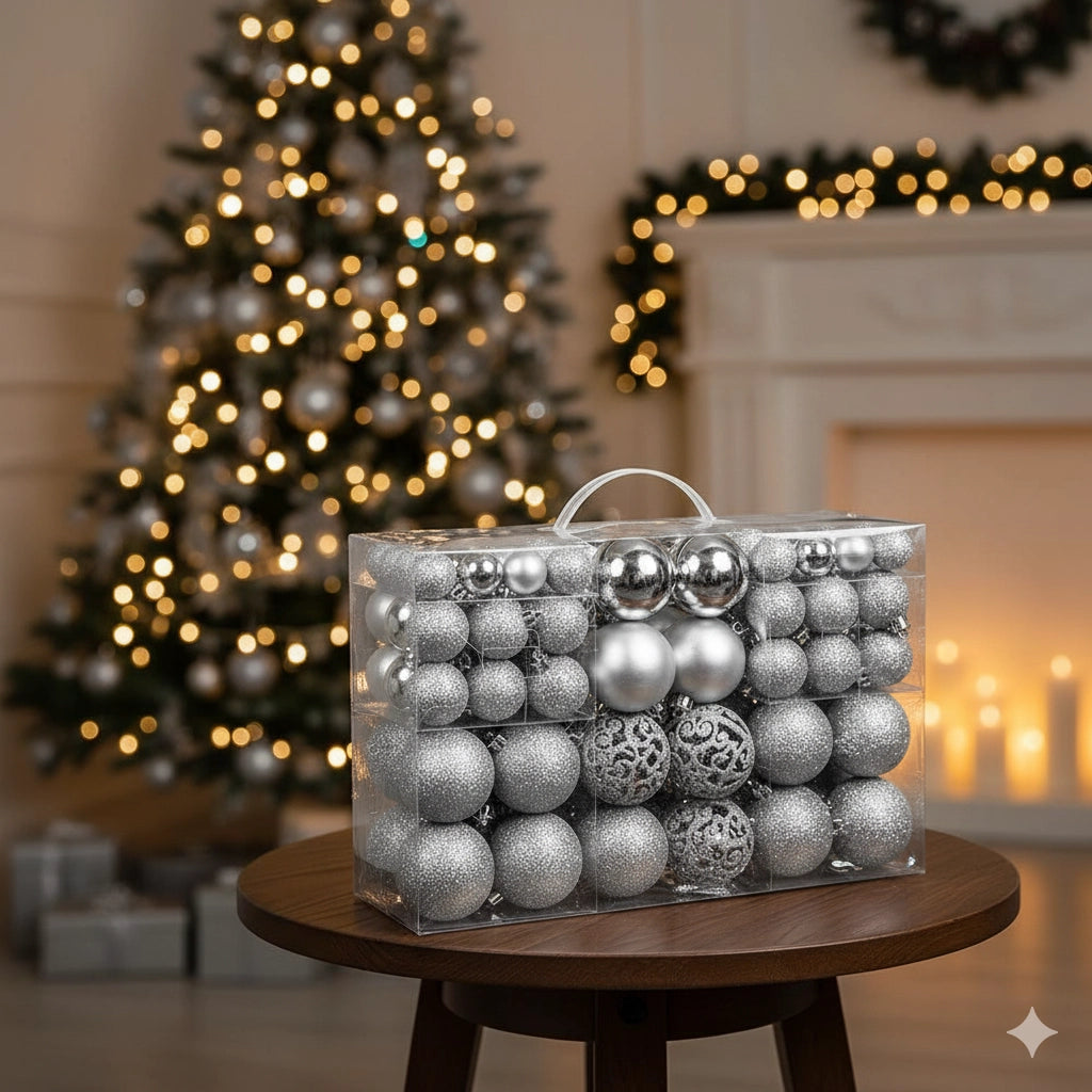 Confezione 100 x Palline Natale Colore Silver Diametro 3/4/6 cm Addobbi Natalizi