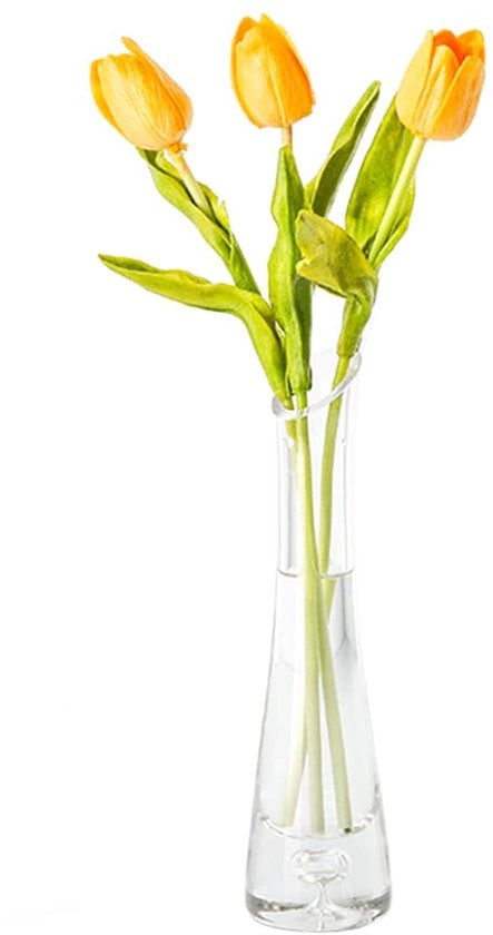 Vaso di vetro soffiato artigianale 23 cm trasparente e singolo per fiori, punto focale decorativo per matrimoni, casa e ufficio