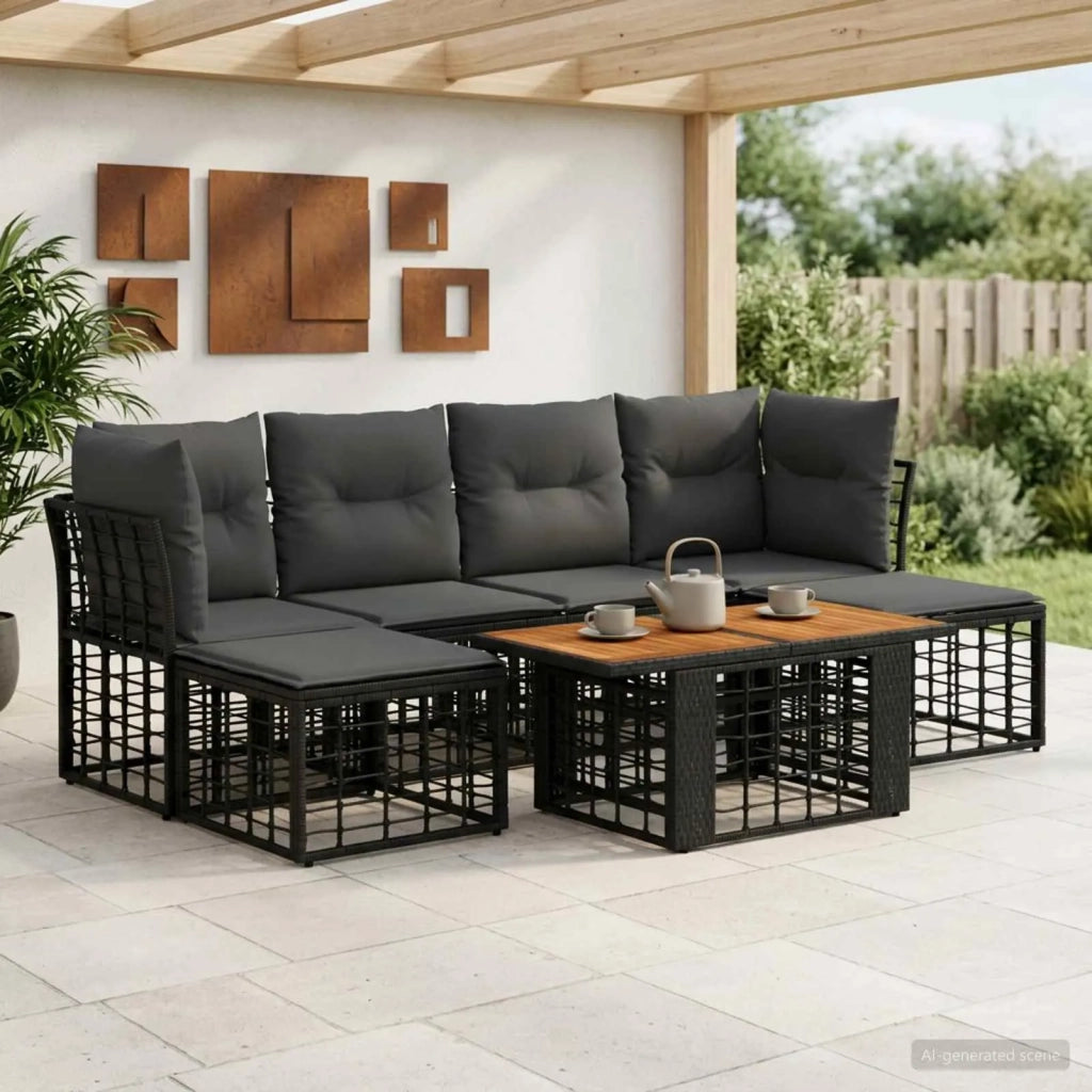 Set Divano da Giardino 7 pz Nero e Grigio scuro polyrattan 3437891