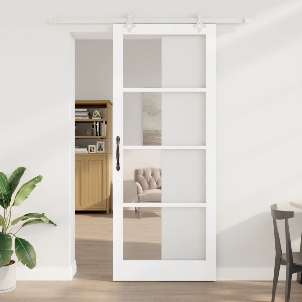 Set di Porta Scorrevole con Hardware  Bianca 93x232 cm Legno Massello Pino