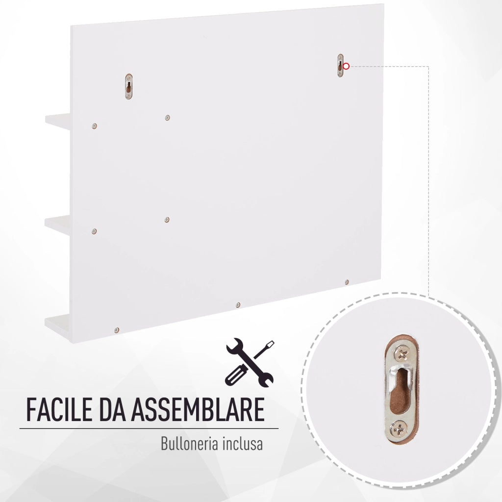 EasyComfort Mobiletto Pensile Bagno 60 x 10 x 48cm, con Specchio e 3 Ripiani, Armadietto a Parete in MDF Bianco