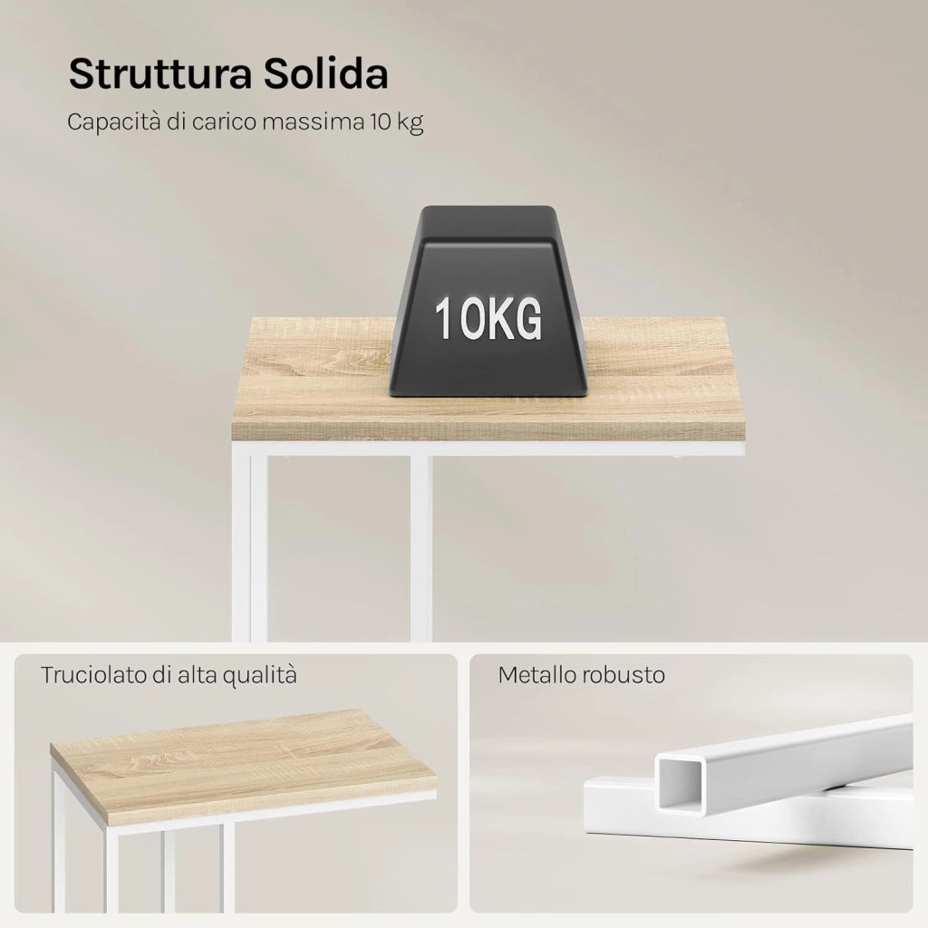 Set di 2 Tavolino Laterale da Divano Tavolo da Caffè Supporto Piano D'appoggio in Legno Metallo TSG17hei-2