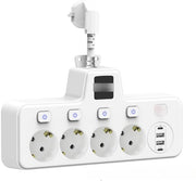 Adattatore di presa con lampada a LED, 2 porte USB-C, 2 porte USB, prese elettriche, interruttore indipendente, protezione da sovracorrente, bianco, adatto per uso domestico e ufficio