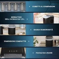 Macchina del Ghiaccio da 9 Cubetti in 6-12 Minuti con Cestello e Paletta Inclusi, 23.8x30.5x29 cm, Nero