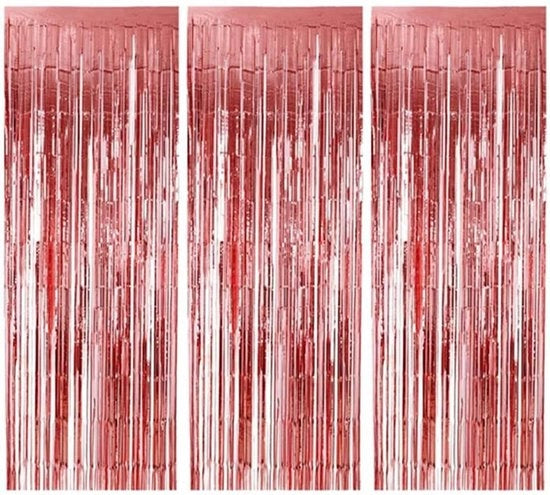 Tessuto a Frange - 3 Pezzi - Cortina a Foglia - Rosa Oro - Decorazione - Dimensioni 1m x 2m - Adesivo a Doppia Faccia - Cortina Decorativa