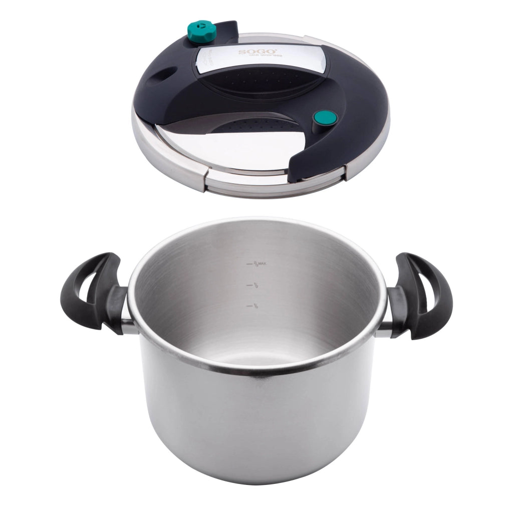 Pentola a pressione rapida acciaio inox 18/10, capacità 8 litri diametro 24cm, valvola sicurezza, fondo termodiffusore, induzione - SOGO