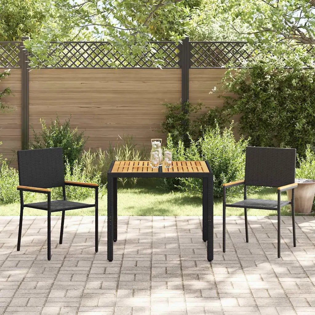 Set da Pranzo per Giardino 3 pz | Set Salotto da Giardino Nero polyrattan