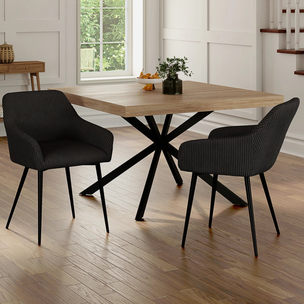 IDMarket - Set di 2 sedie da pranzo e poltrone da tavolo JANY in velluto a coste nero