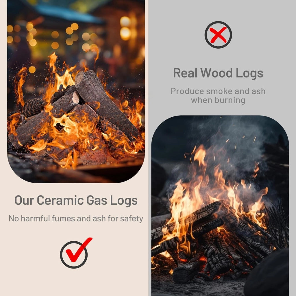 Set di 9 Pezzi di Tronchi in Ceramica a Gas, Decorativi Falsi in Legno in Ceramica per Interni Ed Esterni, a Gas per Camini a Bioetanolo, Camino Elettrico, Pozzo di Fuoco