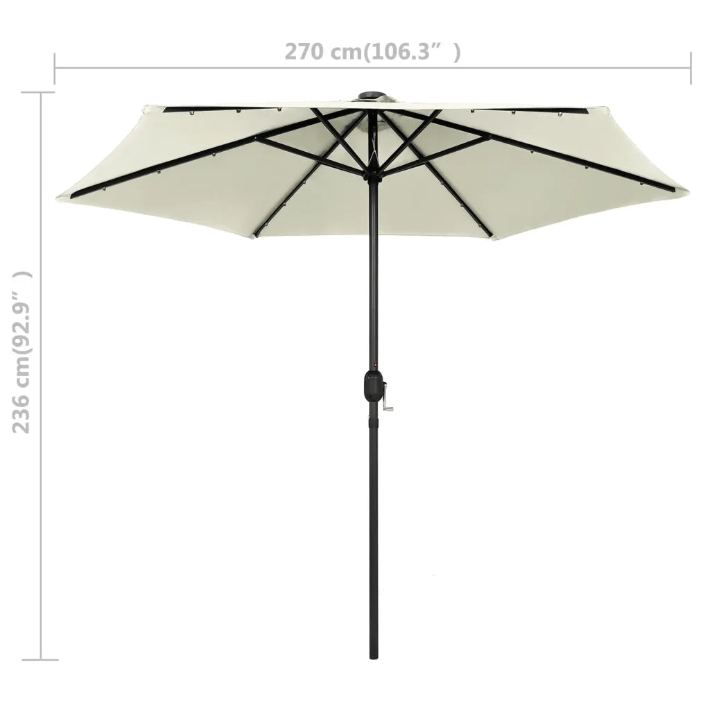 Ombrellone con Luci a LED e Palo Alluminio 270 cm Bianco Sabbia 47353