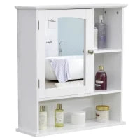 kleankin Armadio Murale Bagno Armadietto a Specchio Toilette 1 Anta Vano + Mensole Laterali MDF Bianco