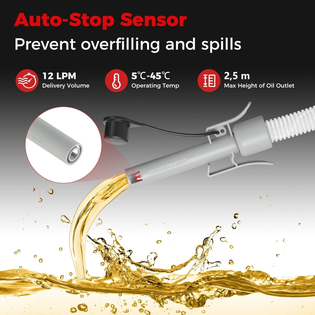 Pompa di Trasferimento Carburante, Pompa Elettrico Carburante Alimentato da Batteria/USB, con Sensore di Spegnimento Automatico, 3 Adattatori per Bidoni di Gas, Benzina, Olio, Diesel (14 LPM)