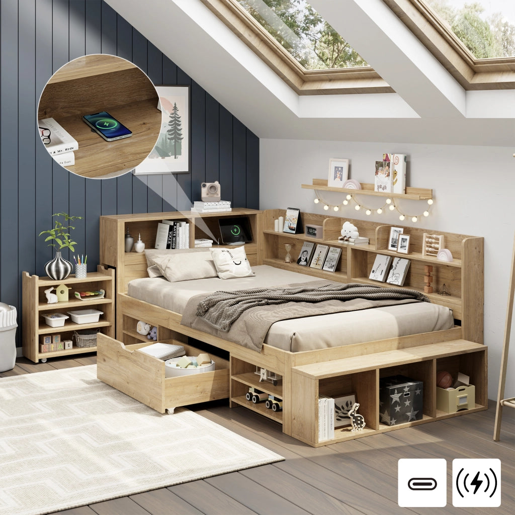 Letto singolo multifunzionale compensato 90x200 cm