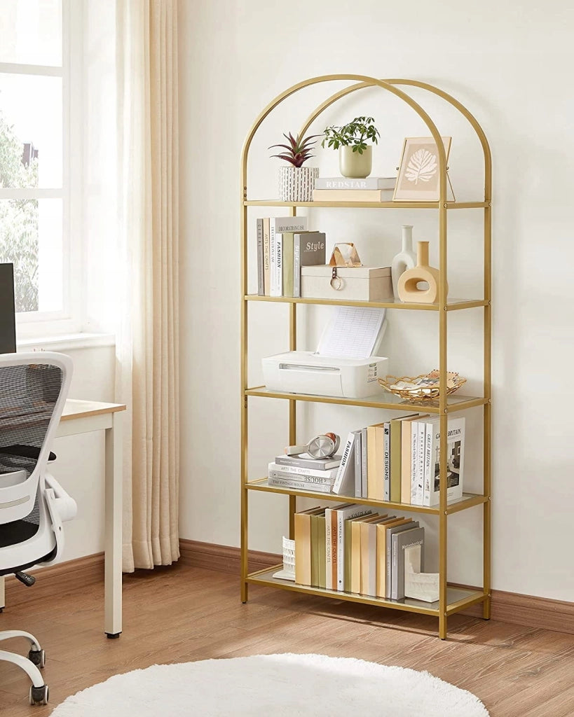 Libreria in vetro VALORA con 5 ripiani, oro - LGT050A01