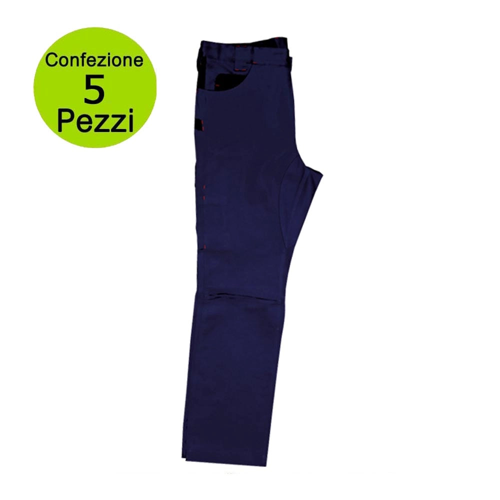 Multipack da 5 pz tg. xl pantaloni da lavoro professionali delta 240 gr blu/nero