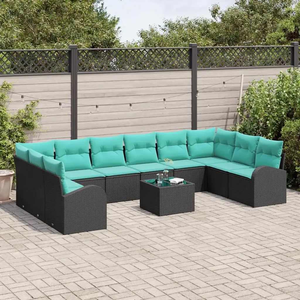 Set Divano da Giardino 11 pcs Nero e Turchese polyrattan 3354905