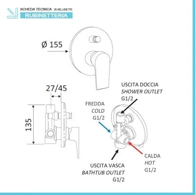 Set miscelatori lavabo bidet e doccia incasso cromato Mariani Artic
