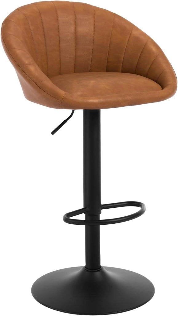 Sgabello da Cucina, Sgabello da Bar Girevole Altezza Regolabile con Schienale e Poggiapiedi, PU Vintage, Beige