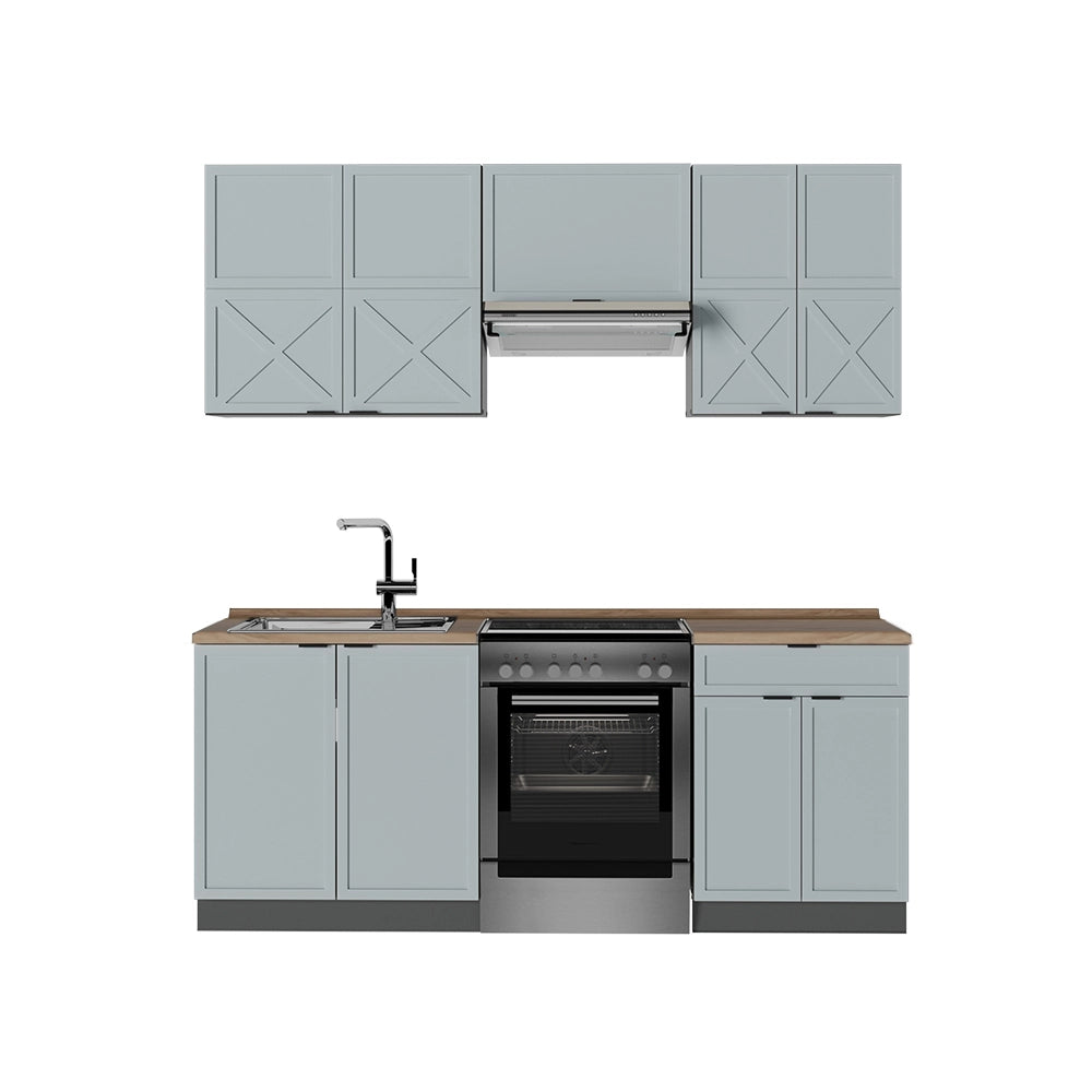 Cucina componibile Fame-Line Blu-grigio chiaro/Antracite 200 cm, PL Rovere Vicco