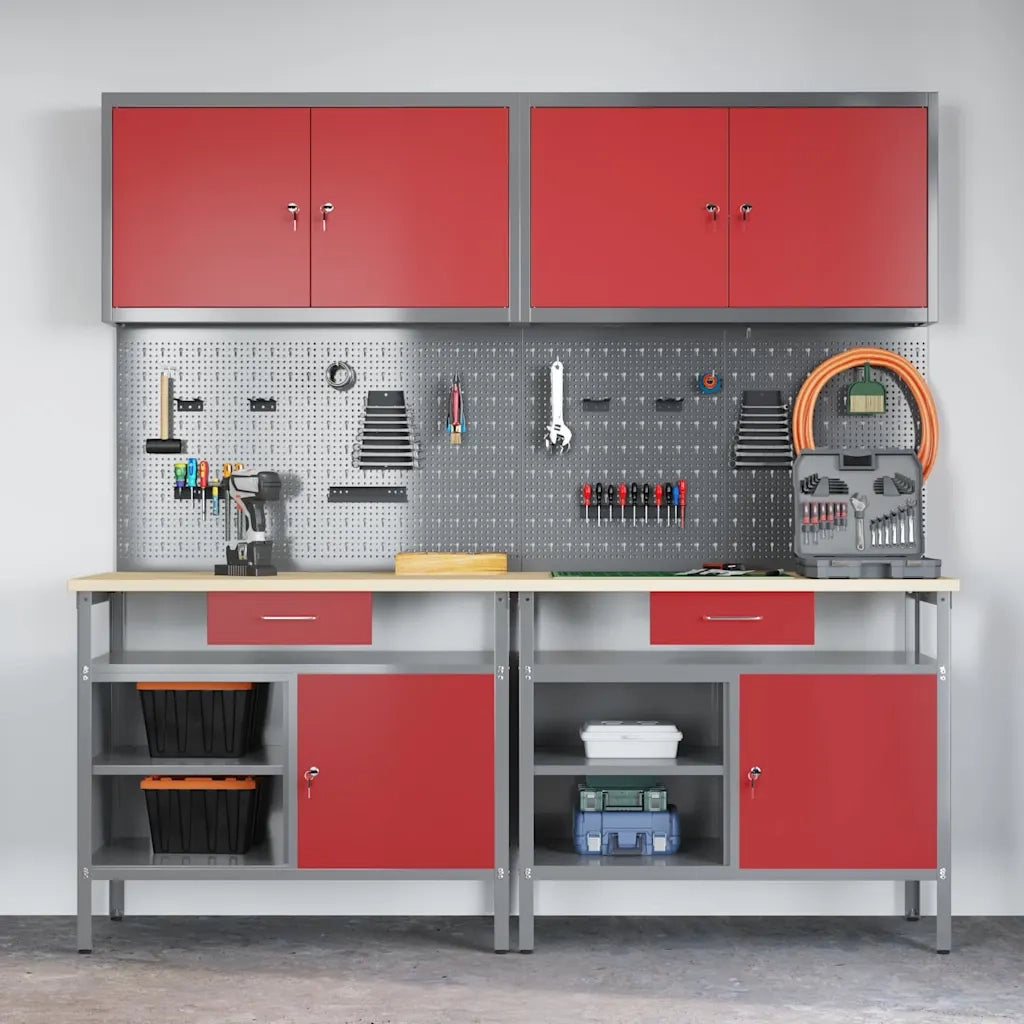Set banco da lavoro con cassetto 8 pcs Rosso e Grigio 3321495