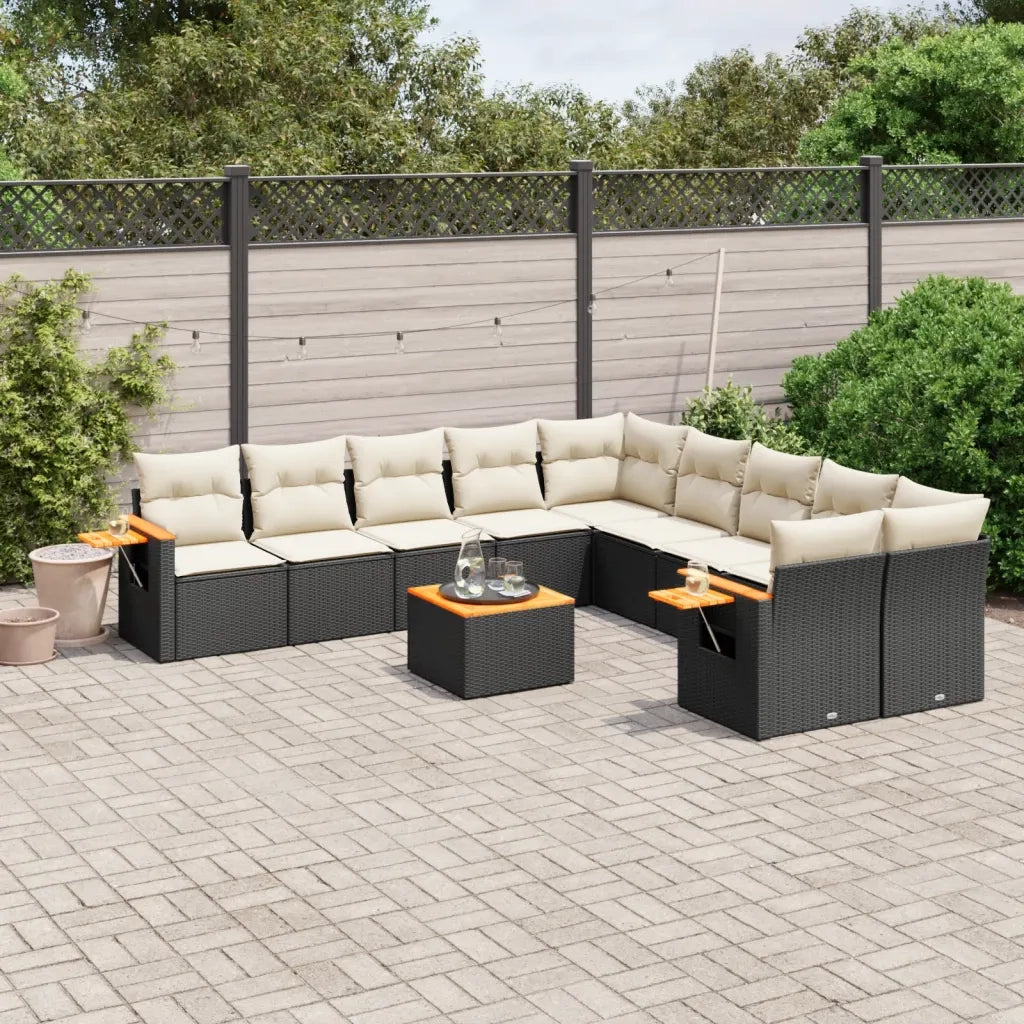Set Divani da Giardino 11 pz con Cuscini in Polyrattan Nero 3259599