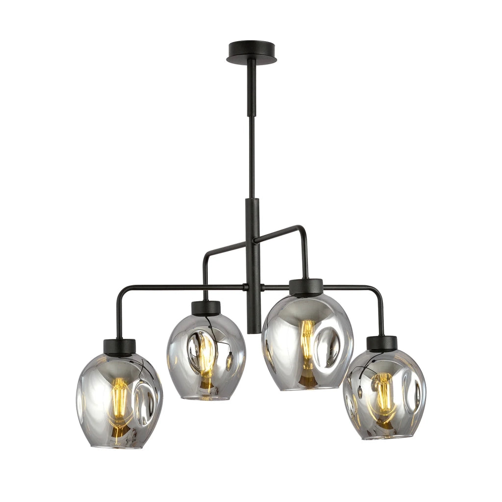 Lampadario Moderno 4 Luci Auriga In Accaio Nero E Vetro Fumè