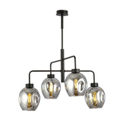Lampadario Moderno 4 Luci Auriga In Accaio Nero E Vetro Fumè