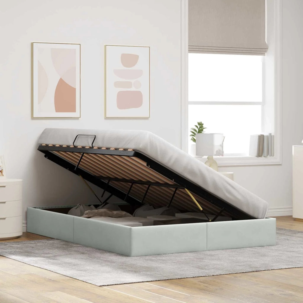 Letto ottomano Grigio Chiaro 140 x 200 cm Velluto