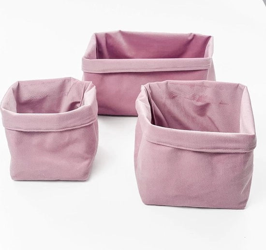 Organizzatore per pannolini, set di 3 contenitori, organizzatore per pannolini, contenitore di stoccaggio per la camera da bagno, modello VELVET ROSA