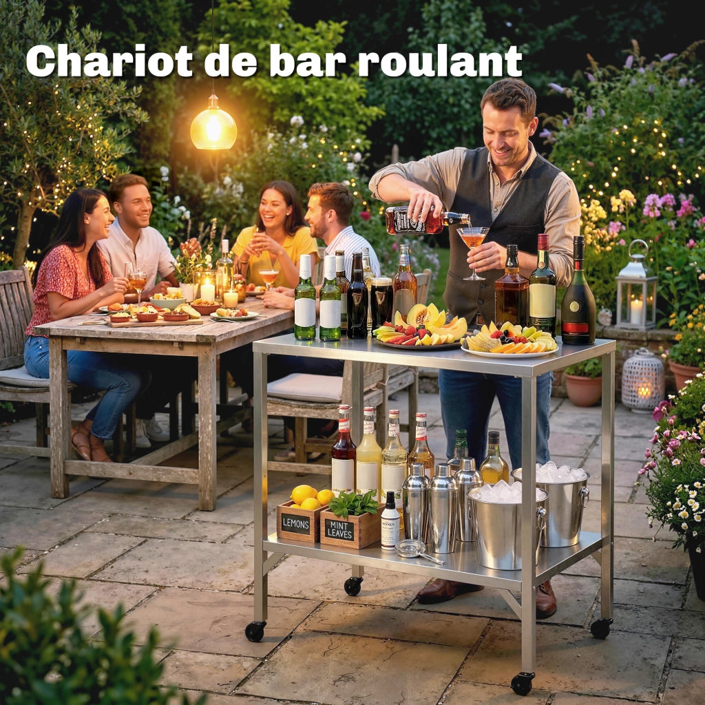 Carrello Barbecue con Piano di Lavoro ¨C Minimal ¨C Argento Acciaio Inox 85x60x92 cm