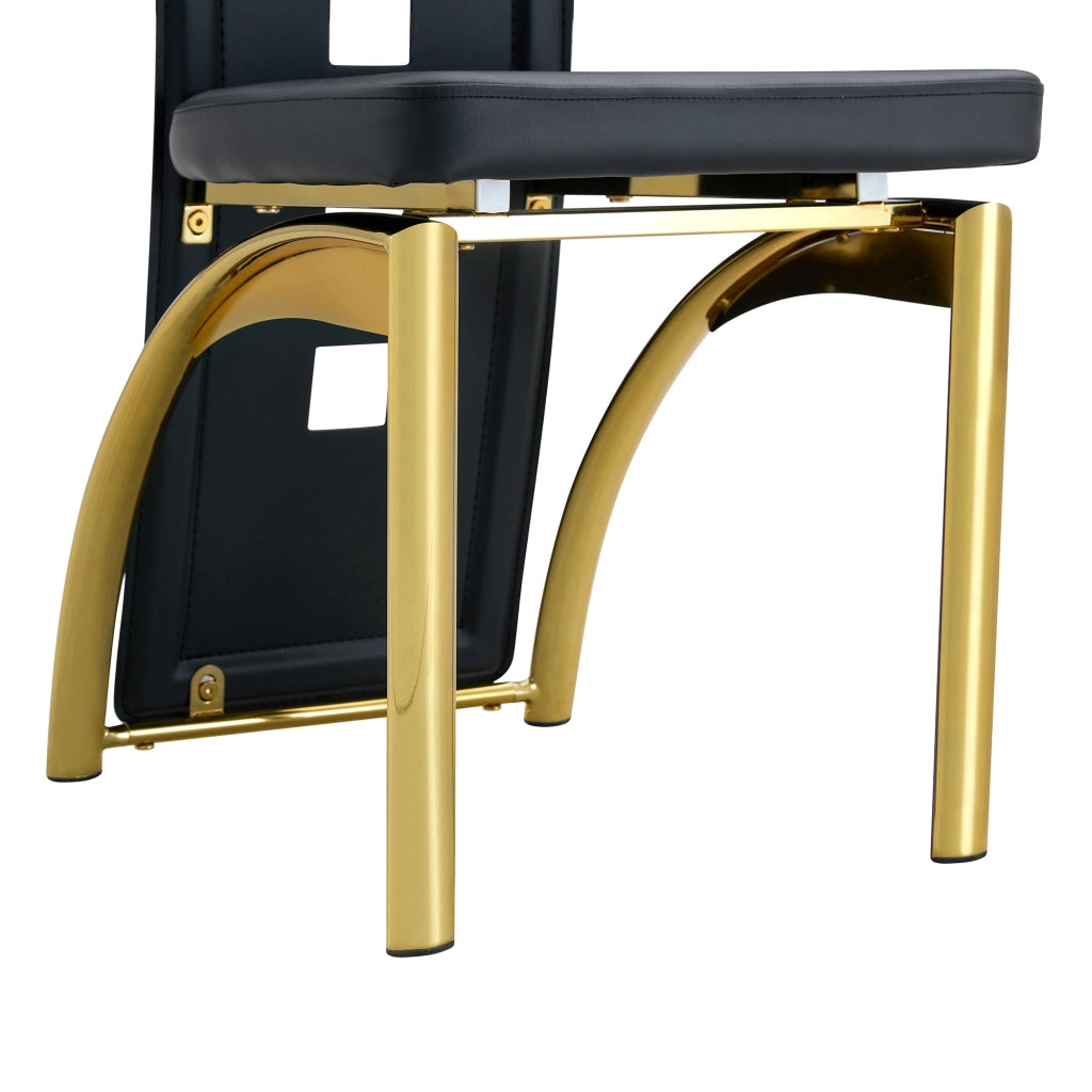 Sedie da Pranzo Design con Schienale Traforato ¨C MINIMAL ¨C Set 2 Pezzi, Ecopelle Nera, Gambe Oro in Metallo